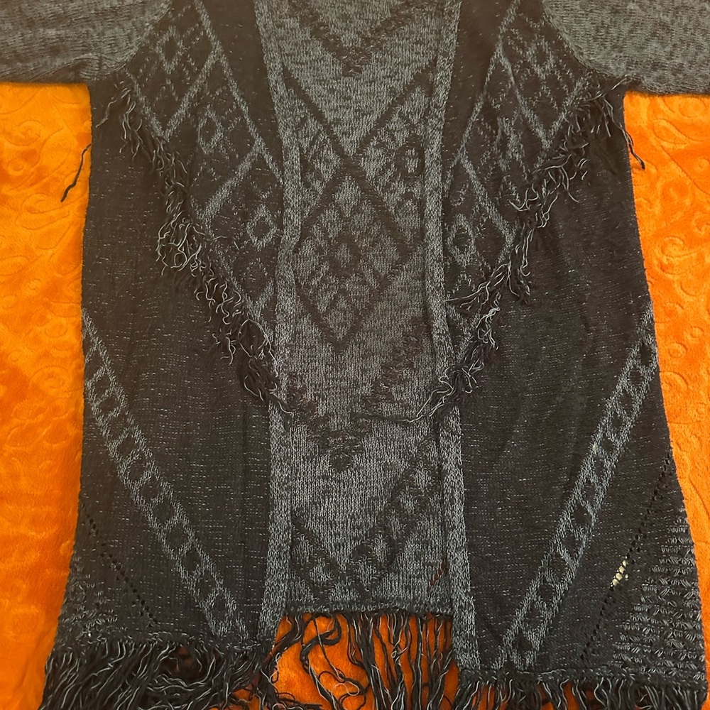 Fringed Black and Gray Sweater